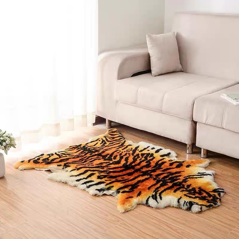 OKAYDA Sheepskin Rug Leopard Printed and Tiger Printed Decorative